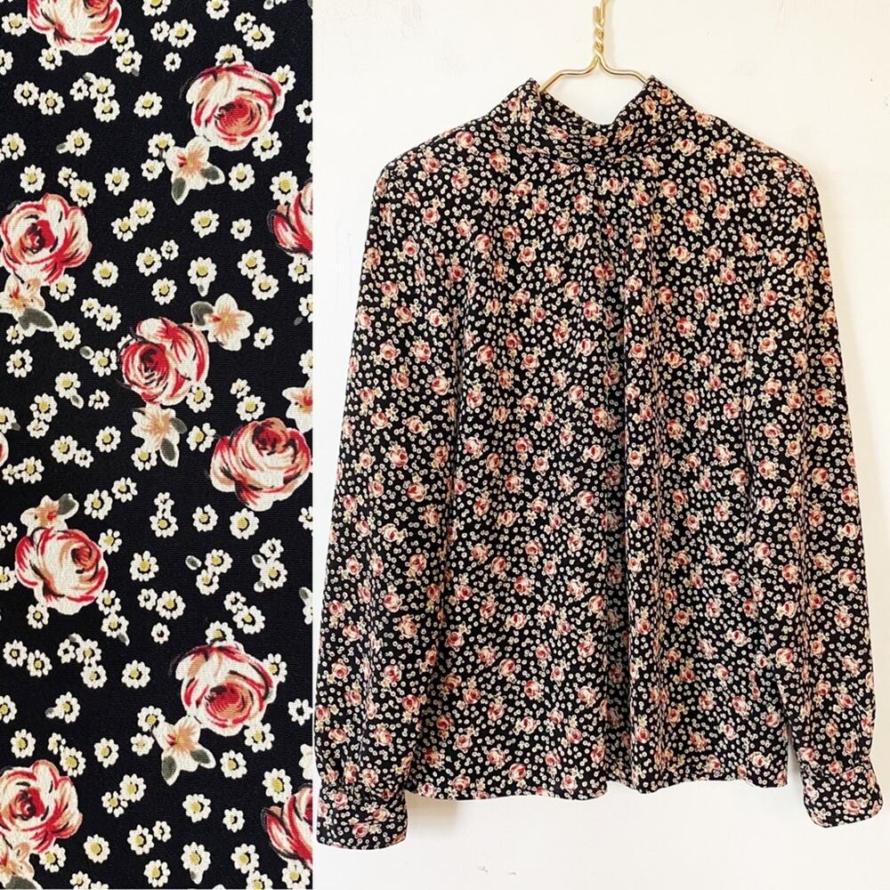 Vintage 80’s La Jollie Floral Mock Neck Blouse M/L
